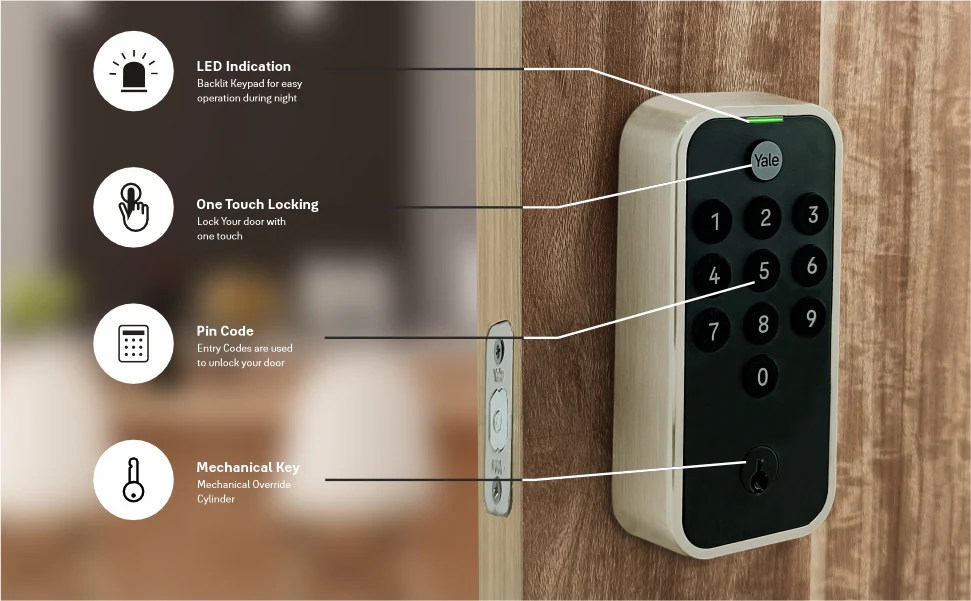Yale TYE Digital Lock, Satin Nickel Finish - with PIN and Manual Key - Image 3
