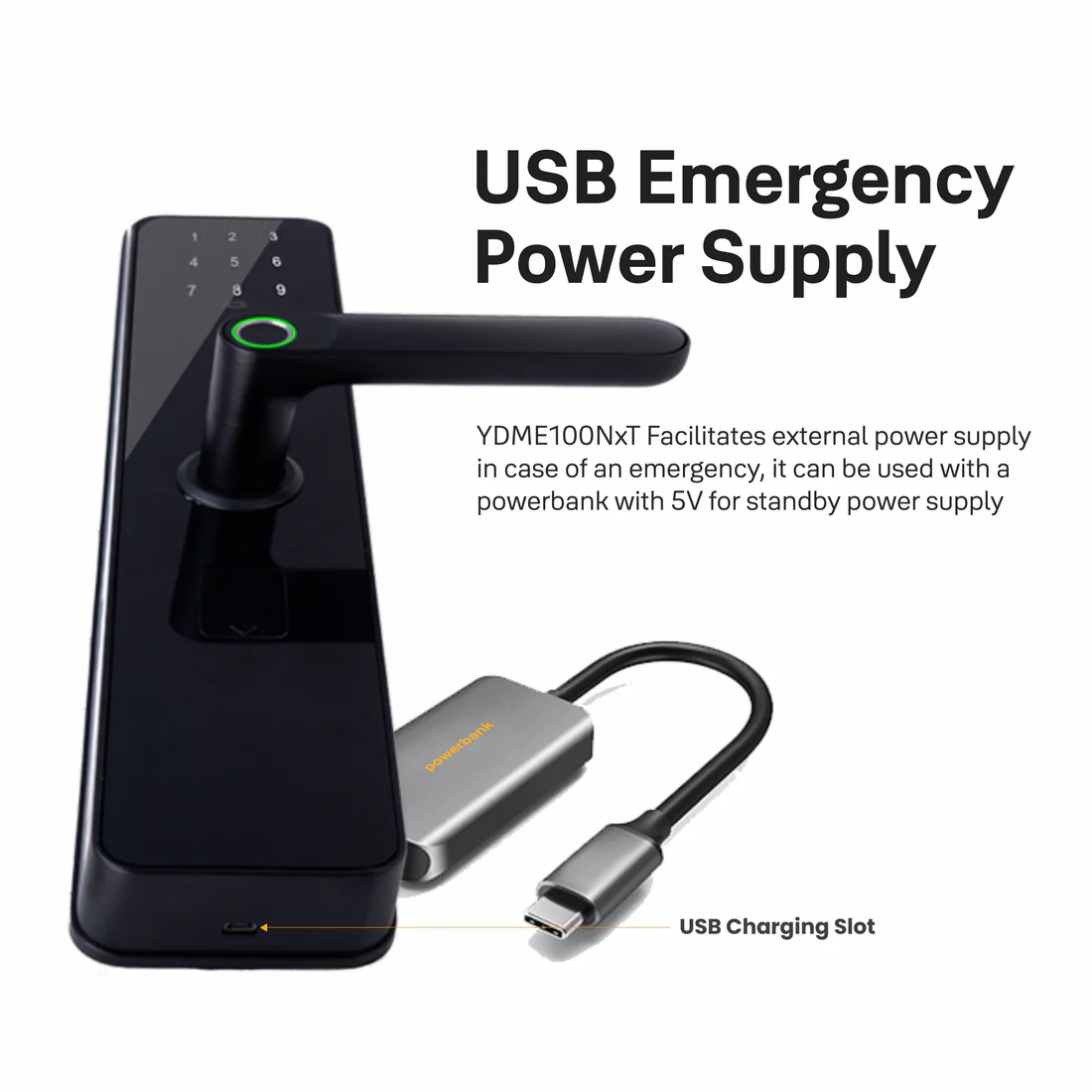 YDME 100 NxT Smart Door Lock - Black, Fingerprint, PIN, RFID, Manual Key Access - Image 8