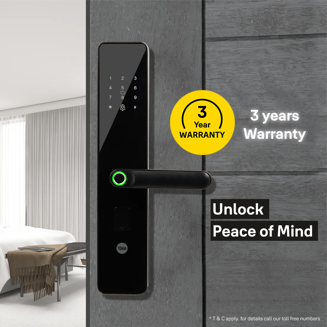 YDME 100 NxT Smart Door Lock - Black, Fingerprint, PIN, RFID, Manual Key Access - Image 9