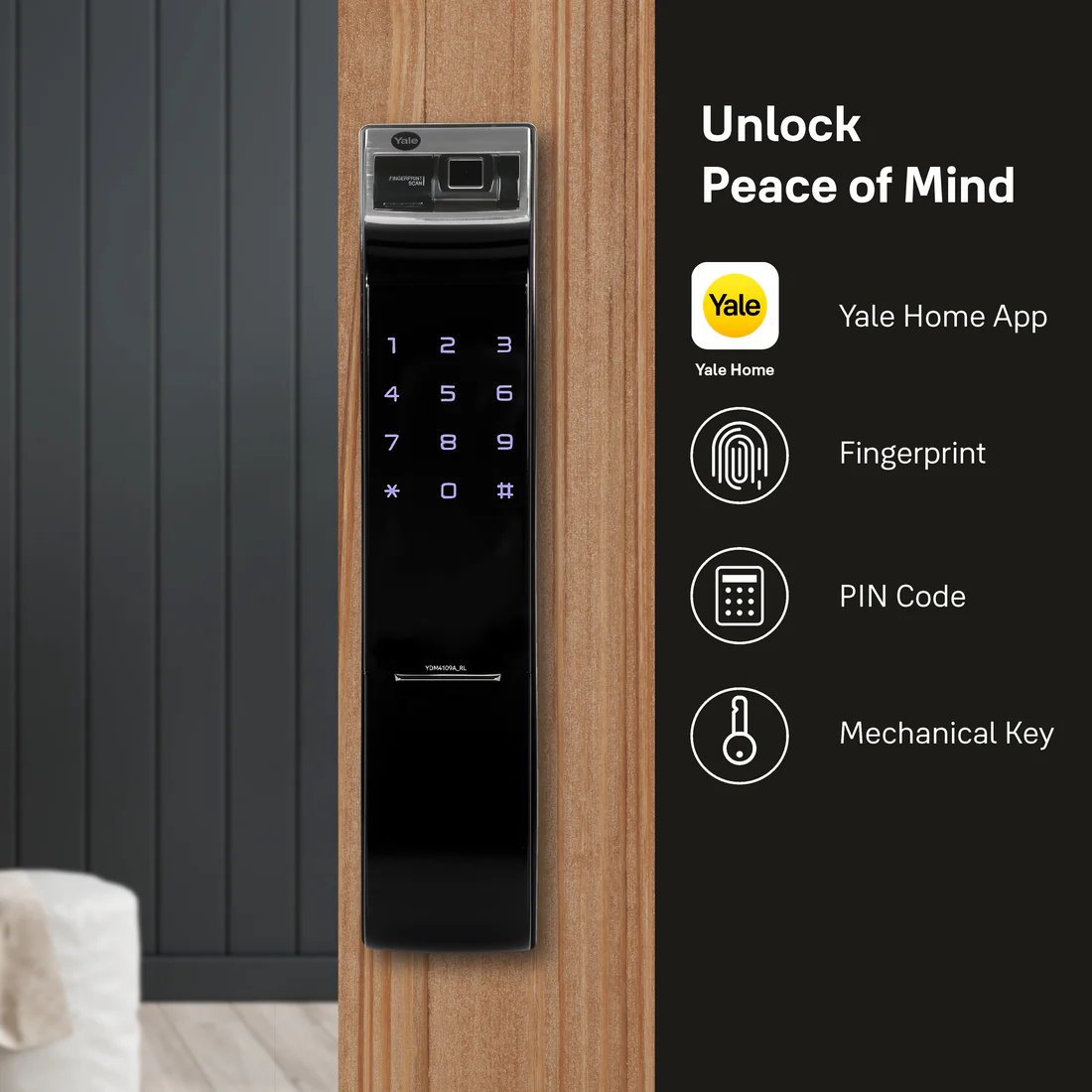 YDM 4109 Roller Latch Smart Lock | Biometric Access - Black , Without Handle - Image 3