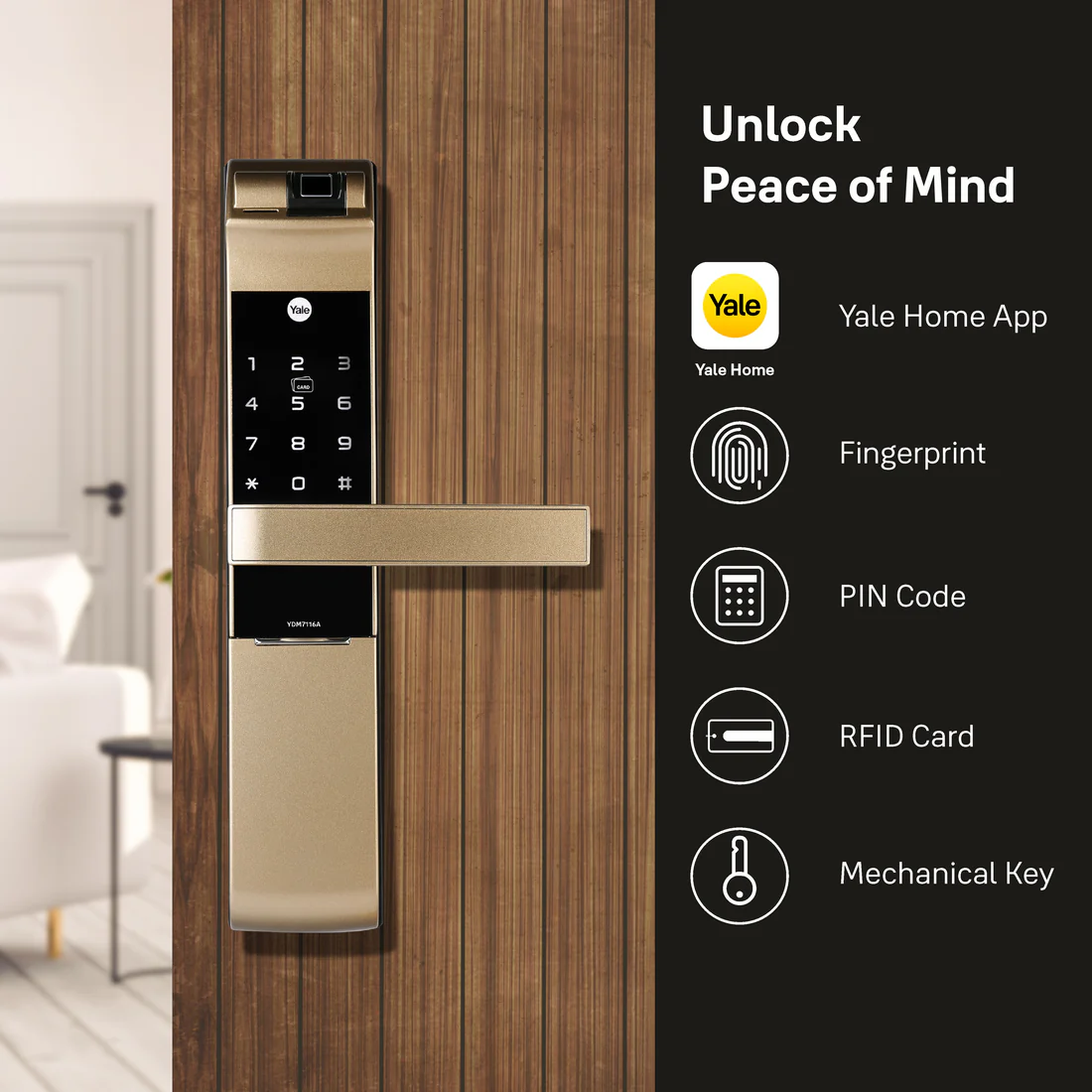 YDM 7116 Smart Door Lock Champagne Gold - Image 3