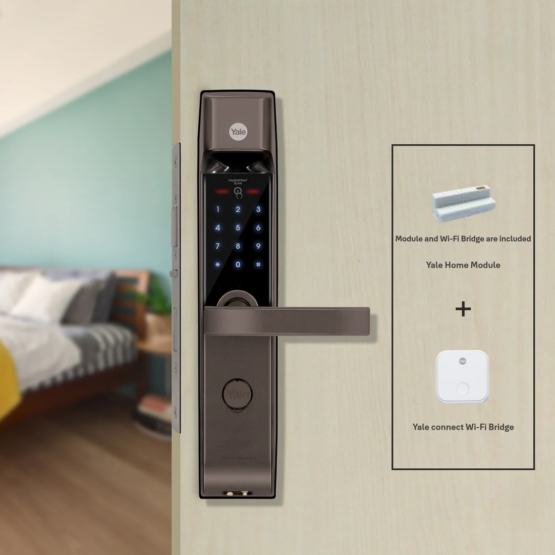 YDM 4115 A Series, Smart Lock, Brown - with Fingerprint, PIN, manual key and Yale Home App With Bluetooth Module and Wifi Connect Bridge - Image 3