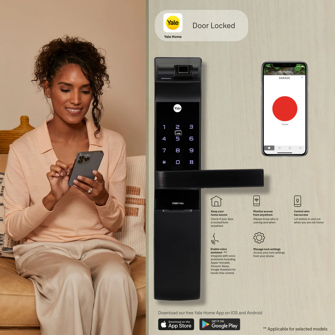 YDM 7116A Smart Lock, Matt Black with Fingerprint, PIN Code, RFID Card, Mechanical Key, Bluetooth module, Works with Yale Home App - Image 7