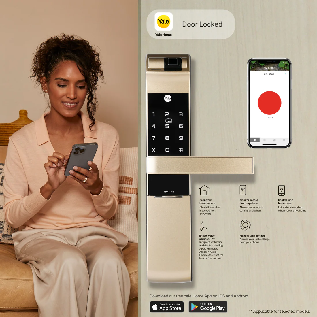 YDM 7116A Smart Lock, Champagne Gold - with Fingerprint, PIN Code, RFID Card, Mechanical Key, Bluetooth module, Works with Yale Home App - Image 8