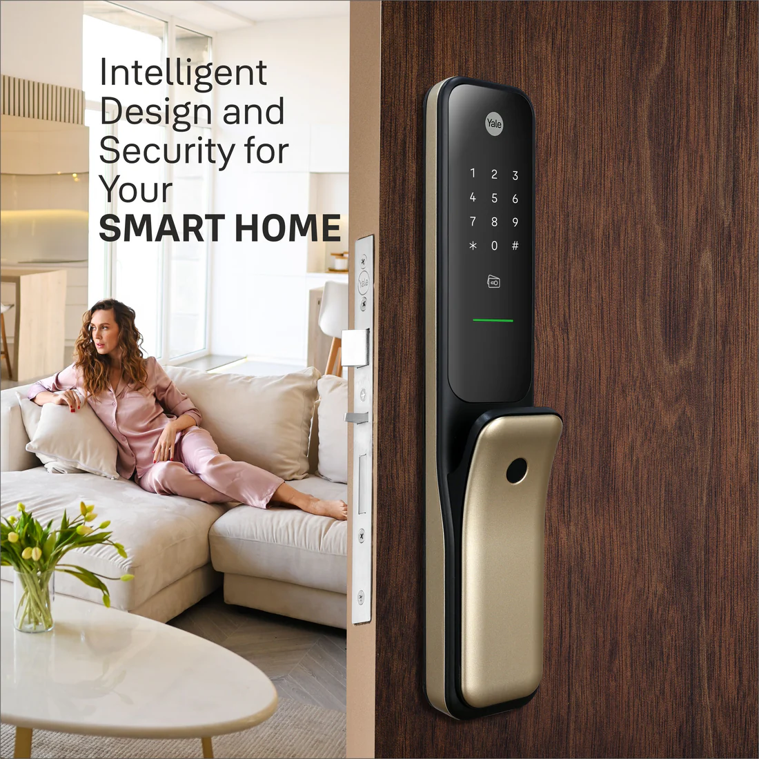 Yale Kyra Pro, Push Pull Smart Lock - with fingerprint, PIN, RFID, Manual Key, Gold - Image 2
