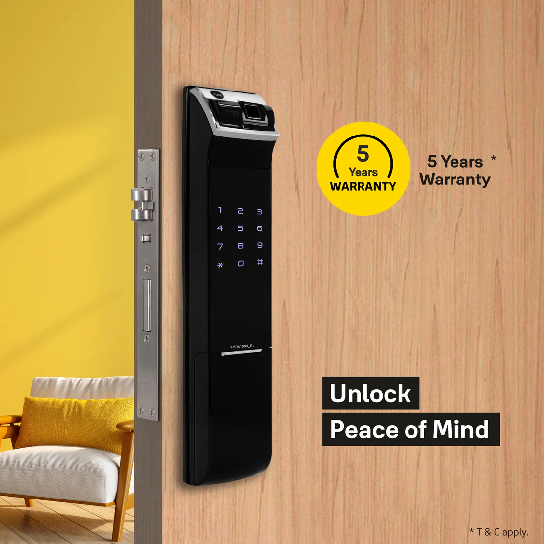 YDM 4109 Roller Latch Smart Lock | Biometric Access - Black , Without Handle - Image 7