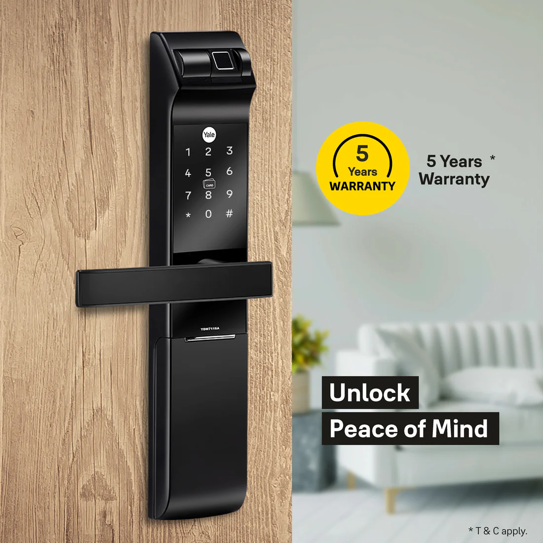 YDM 7116A Smart Lock, Matt Black with Fingerprint, PIN Code, RFID Card, Mechanical Key, Bluetooth module, Works with Yale Home App - Image 3