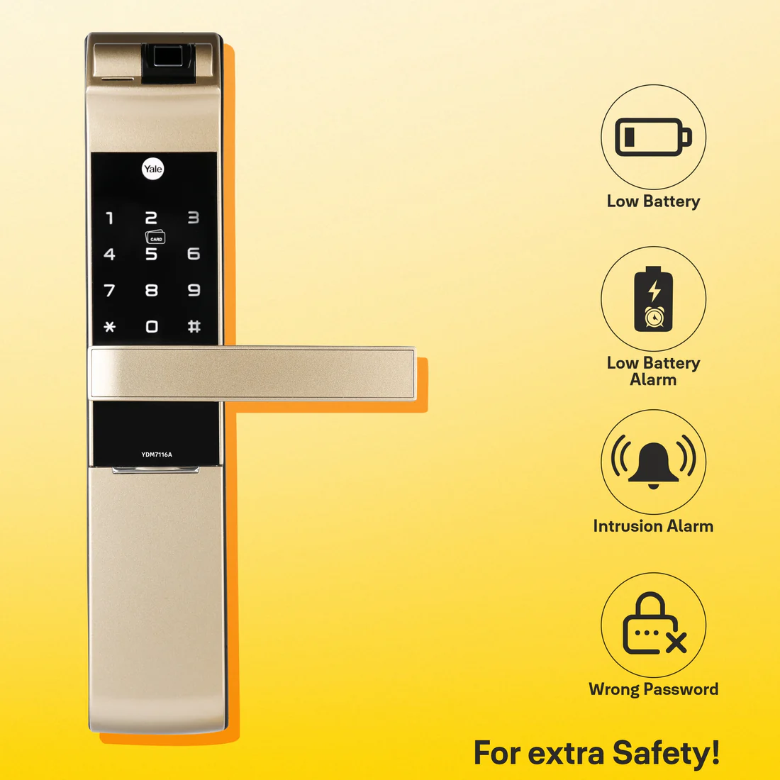 YDM 7116A Smart Lock, Champagne Gold - with Fingerprint, PIN Code, RFID Card, Mechanical Key, Bluetooth module, Works with Yale Home App - Image 12