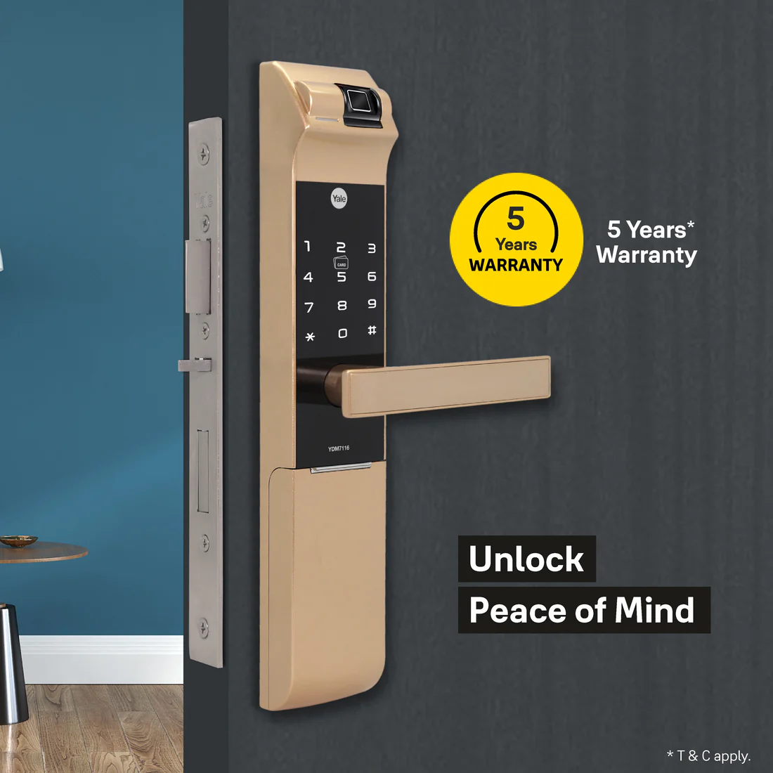 YDM 7116 Smart Door Lock Champagne Gold - Image 2