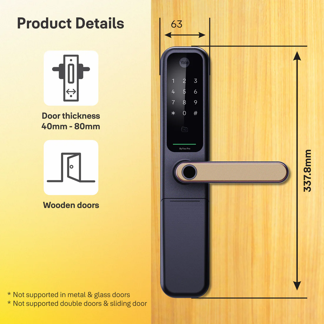 ByYou Mortise Smart Door Lock - with 5 Way Unlocking Fingerprints, In-built Bluetooth, PIN Code, RFID Tag, Manual Key (Black/Gold) - Image 9
